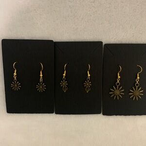 3 Pair Antique Gold Flower Earrings